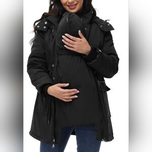 Maacie Maternity 3 in 1 Winter Nursing Hooded Puffer Coat Quilted Lined Detach